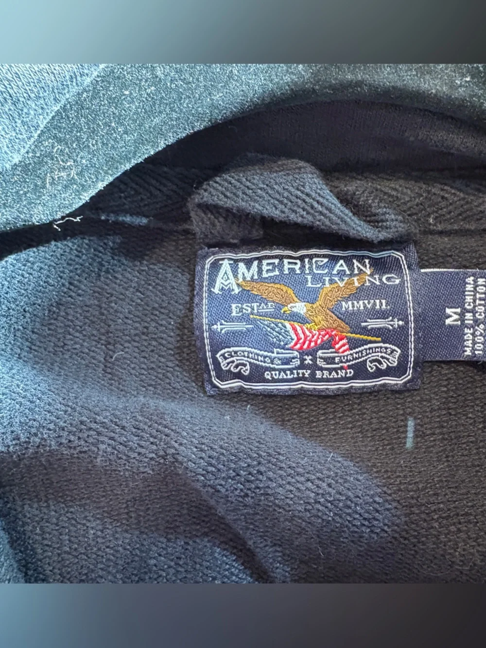 American Living Black Hooded Pullover with Embroidered Logo